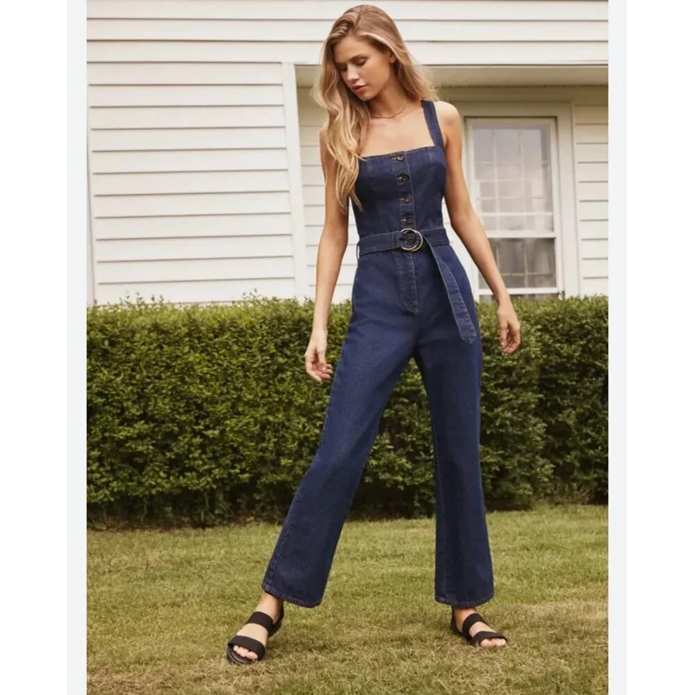 BDG Button Down Belted Denim Jumpsuit Size 2 Urban Outfitters